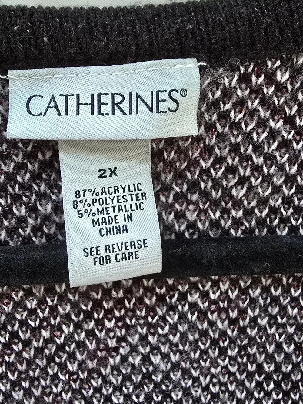 Catherines 2X Geometric Open Front Cardigan Burgundy Black Metallic Plus Size